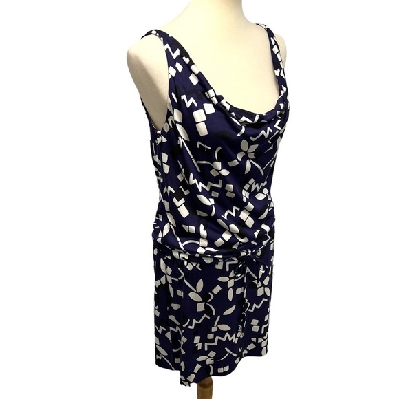 Diane Von Furstenberg Tadd Two Silk Blue Sleeveless Print Drape Neck Dress - Picture 9 of 13